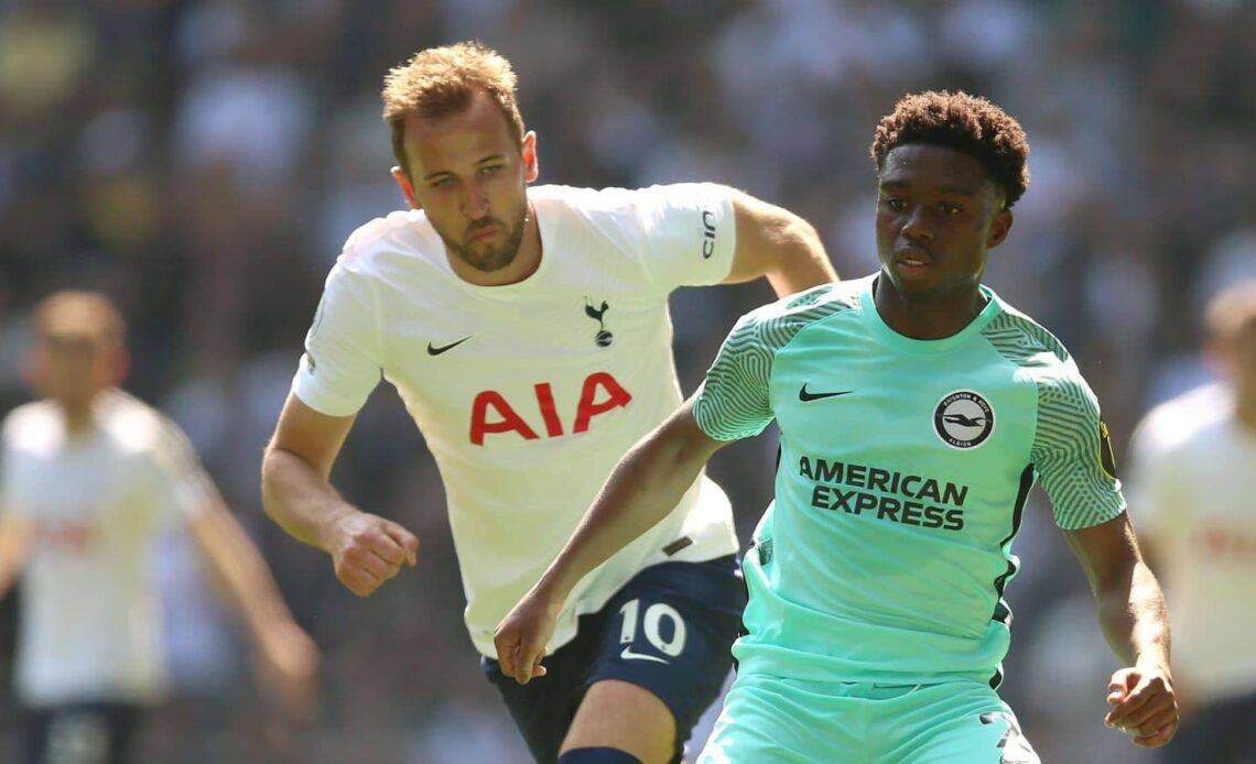 Tottenham Hotspur's Harry Kane (left) and Brighton and Hove Albion's Tariq Lamptey in action during the Premier League match at the Tottenham Hotspur Stadium, London