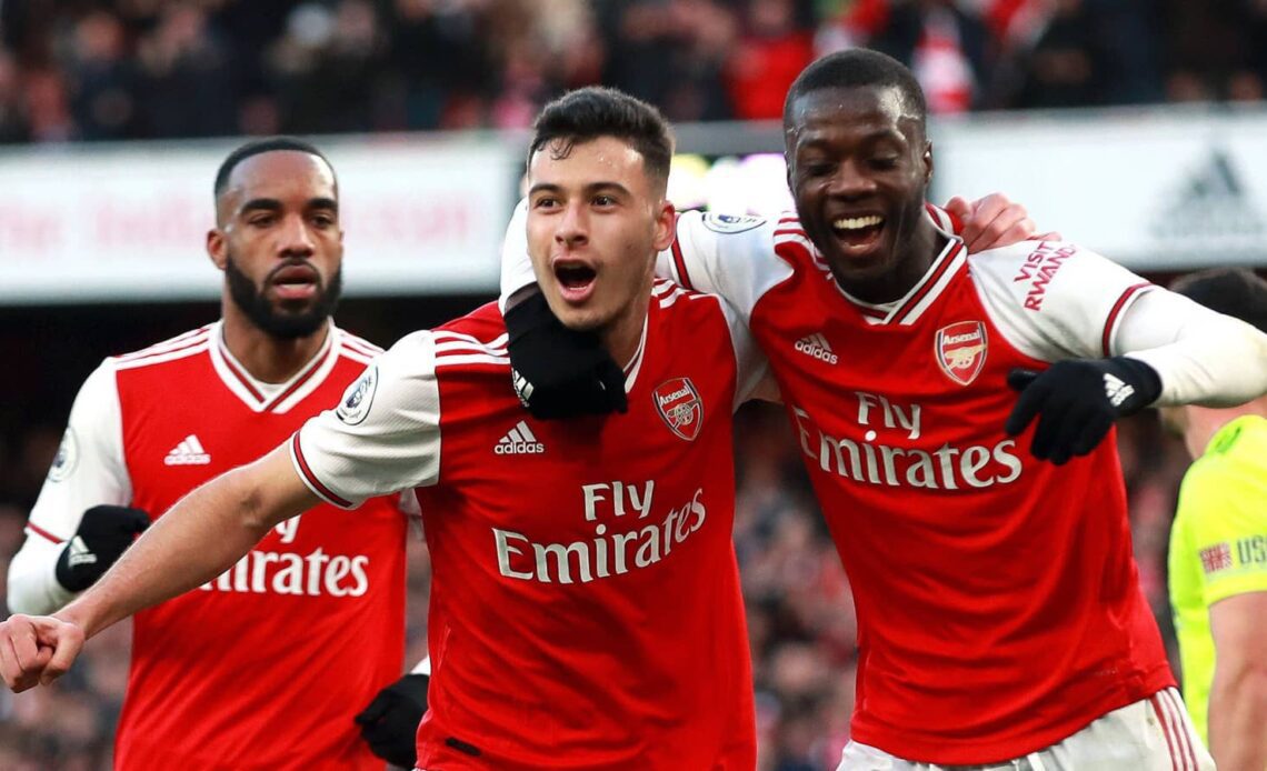 Arsenal forwards Alexandre Lacazette, Gabriel Martinelli and Nicolas Pepe