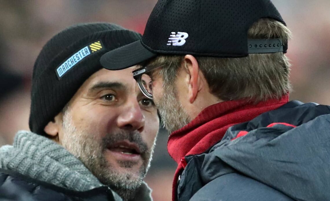 Man City manager Pep Guardiola alongside Liverpool boss Jurgen Klopp