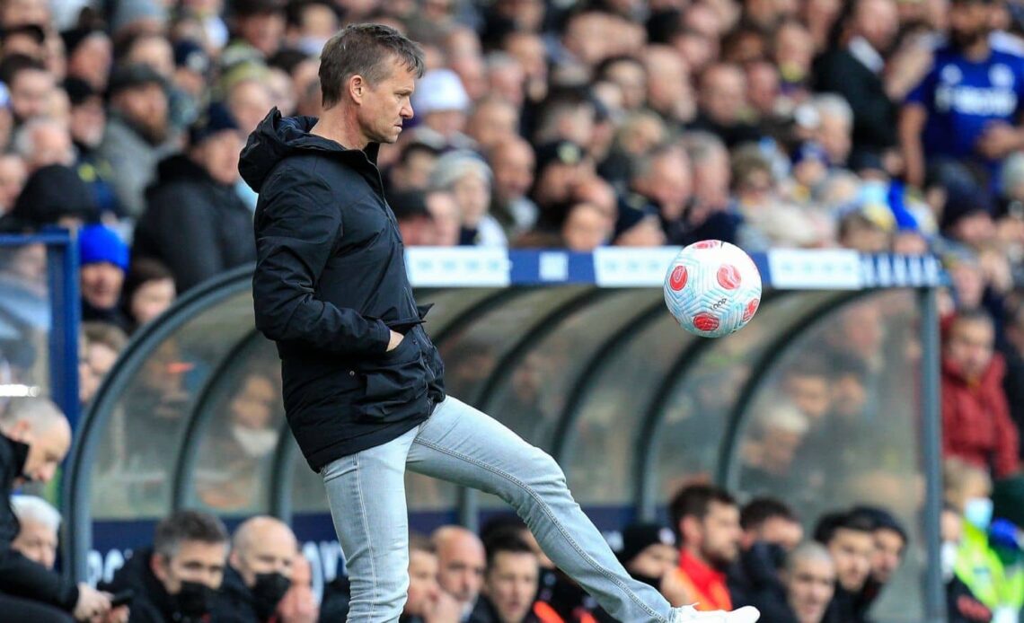 Jesse Marsch, Leeds Utd manager, controls the ball during Premier League game Southampton at Elland Road