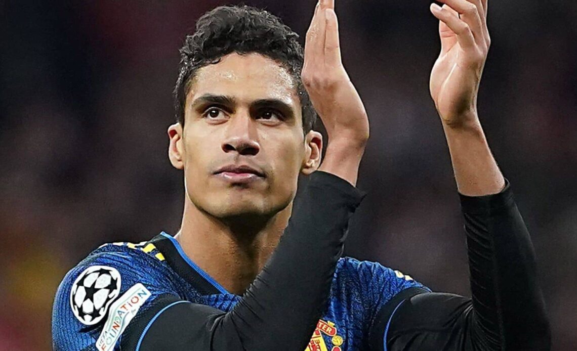 Manchester United's Raphael Varane greets to the supporters after Champions League 2021/2022, Round of 16 1st leg. in Madrid, Spain