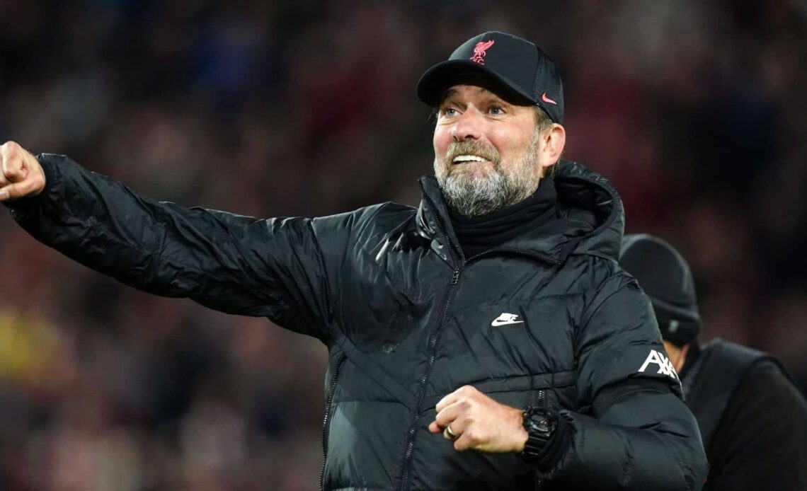Liverpool manager Jurgen Klopp celebrates victory during the Premier League match at Anfield, Liverpool