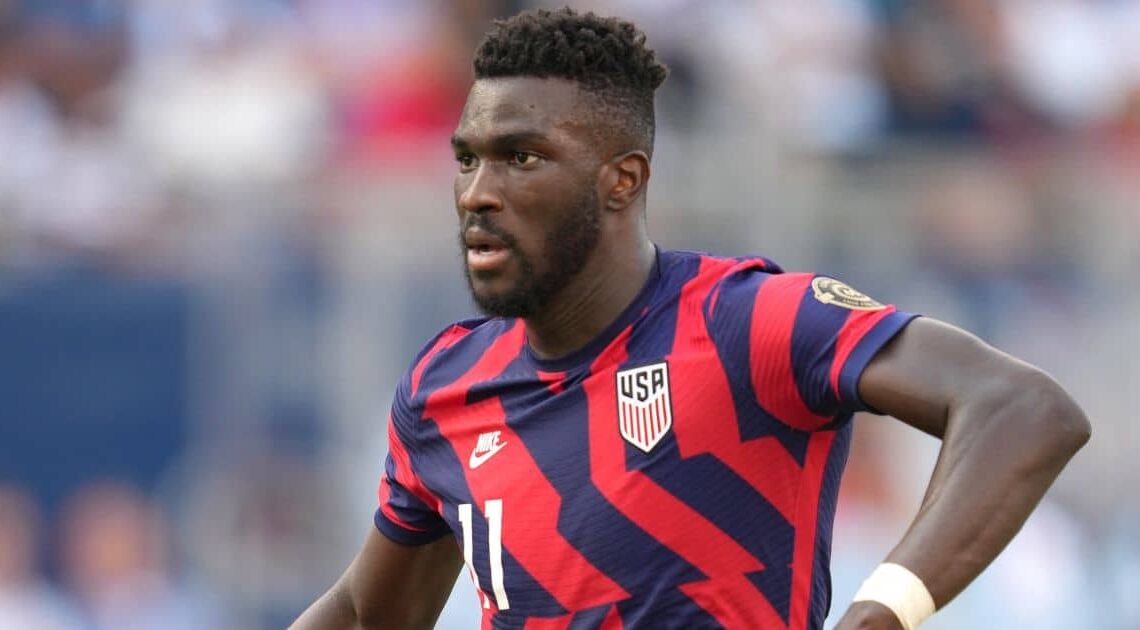 United States forward Daryl Dike (11) runs in action during the CONCACAF Gold Cup Group B match between the United States and Canada