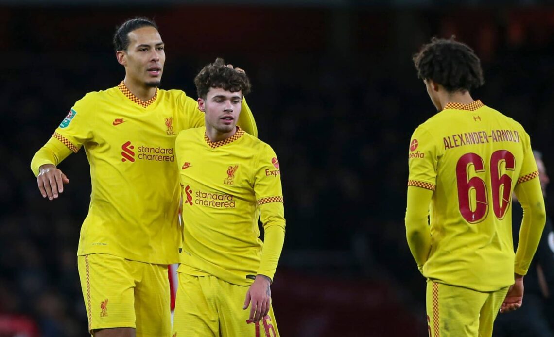 Liverpool defenders Virgil van Dijk, Neco Williams and Trent Alexander-Arnold