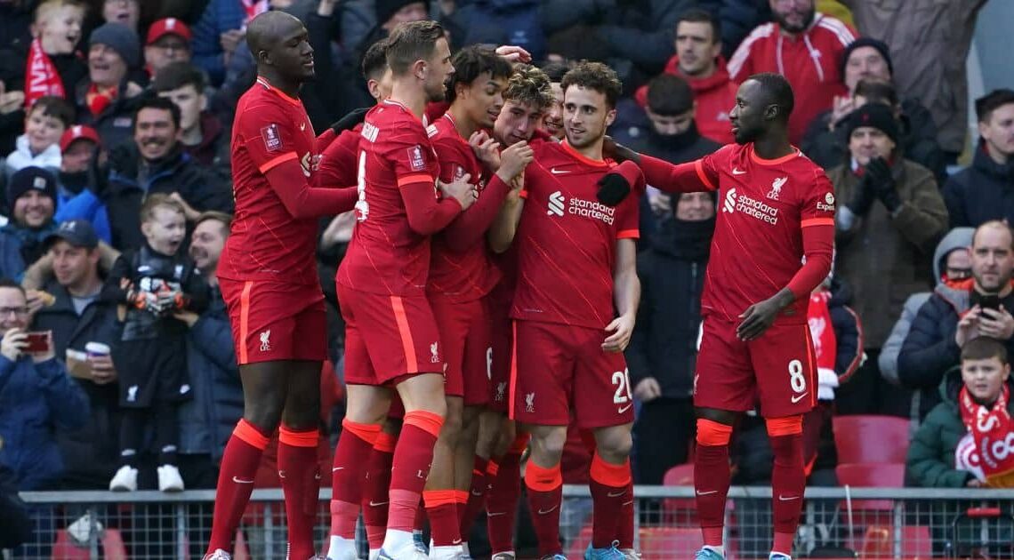Diogo Jota celebrates a goal, Liverpool v Cardiff February 2022