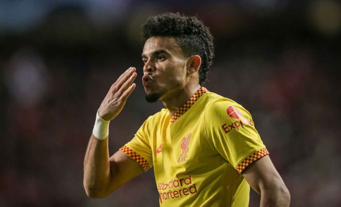 Luis Diaz celebrates scoring for Liverpool