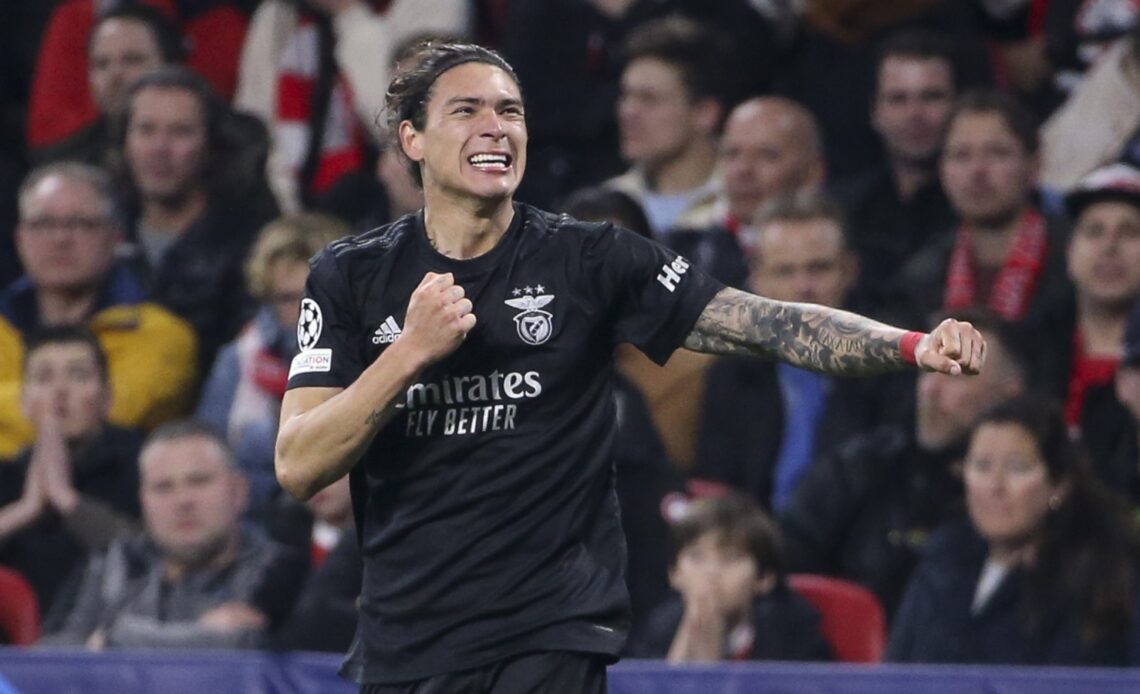 Arsenal-linked Darwin Nunez celebrates scoring a goal