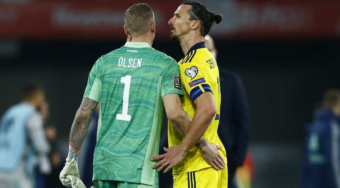 Robin Olsen greeting Zlatan Ibrahimovic