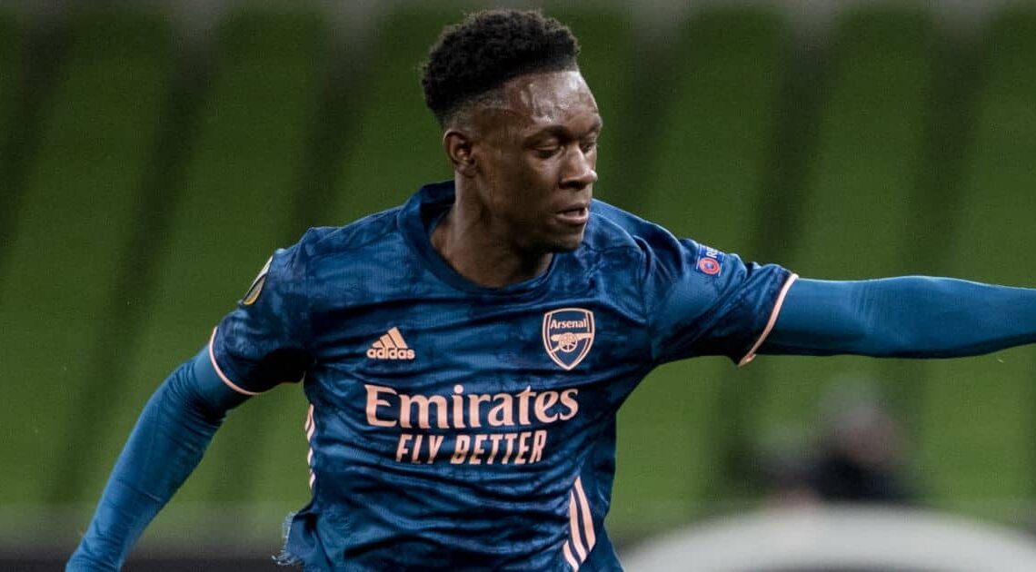 Folarin Balgun, Arsenal striker, in Europa League action against Dundalk