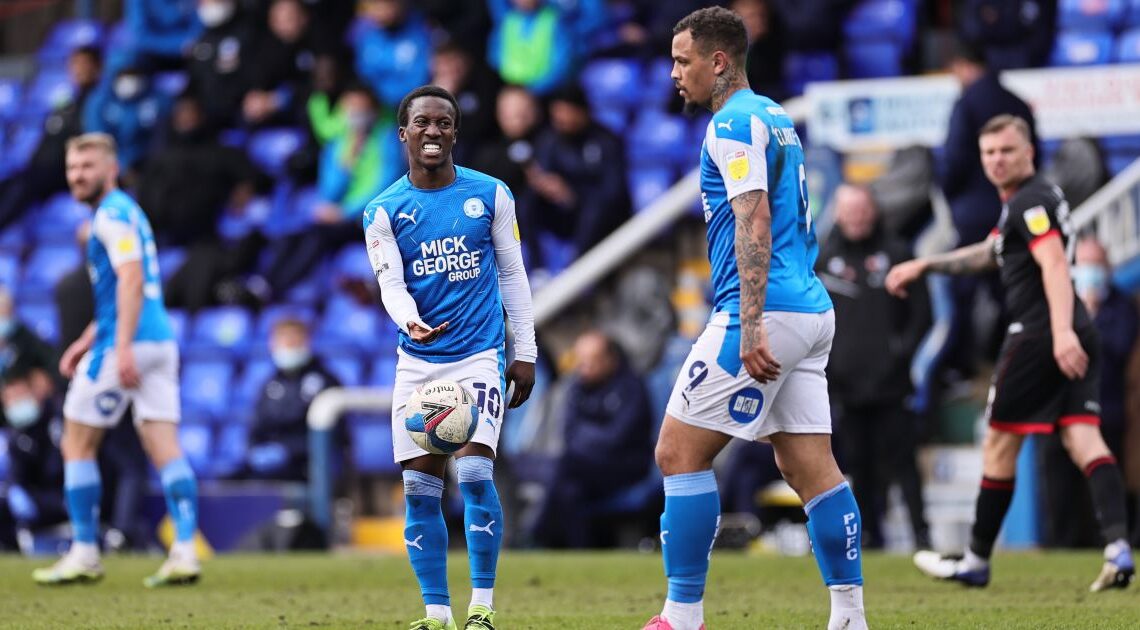 Siriki Dembele of Peterborough United reacts during the Sky Bet League 1 match between Peterborough and Lincoln City.