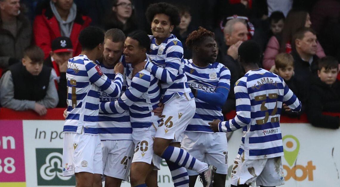 Reading's George Puscas (second left) celebrates after scoring the first goal of the game during the Emirates FA Cup third round match