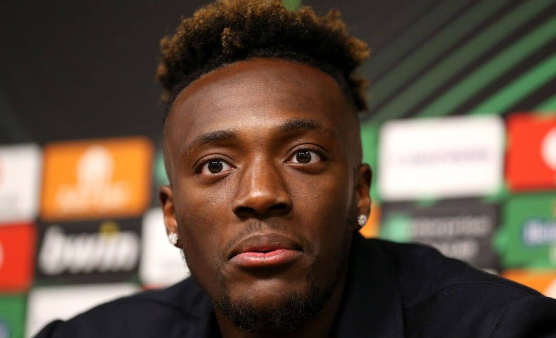 Roma's Tammy Abraham during a press conference at the King Power Stadium, Leicester