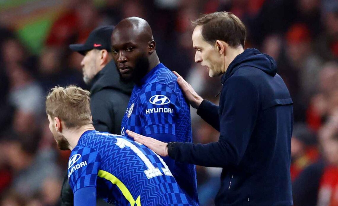 Timo Werner and Romelu Lukaku with Chelsea manager Thomas Tuchel