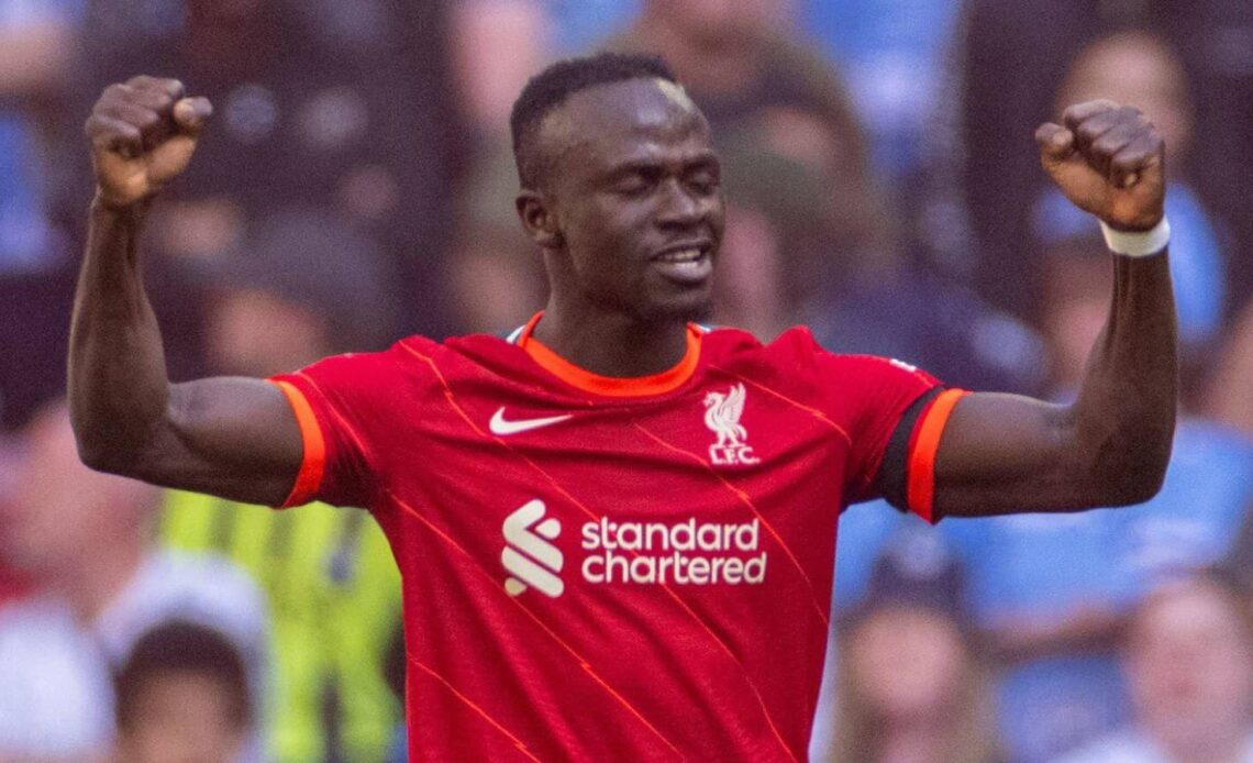 Sadio Mane celebrates after scoring during the FA Cup semifinal match between Manchester City and Liverpool in London