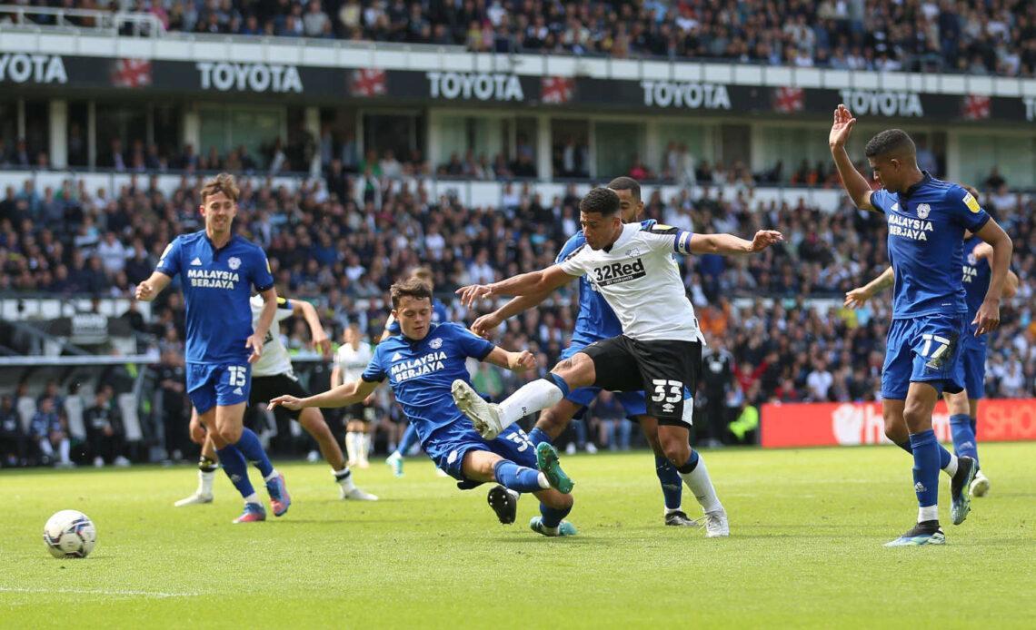 Derby County on the attack in their Chanpionship game against Cardiff City