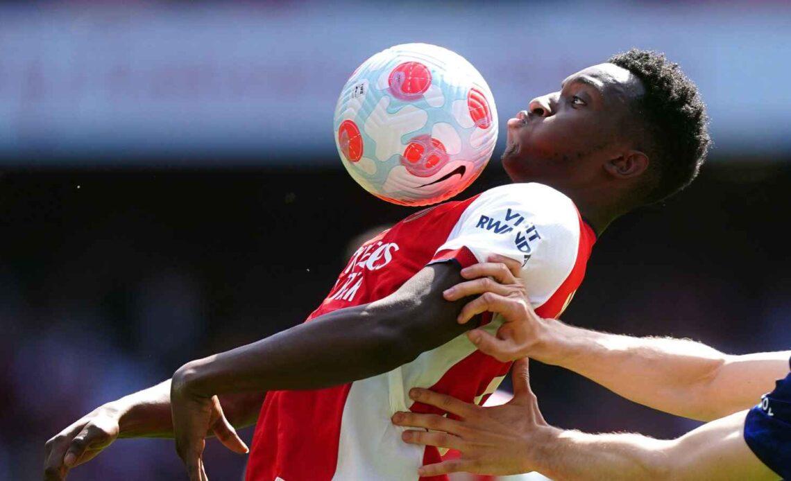 Eddie Nketiah chesting the ball for Arsenal