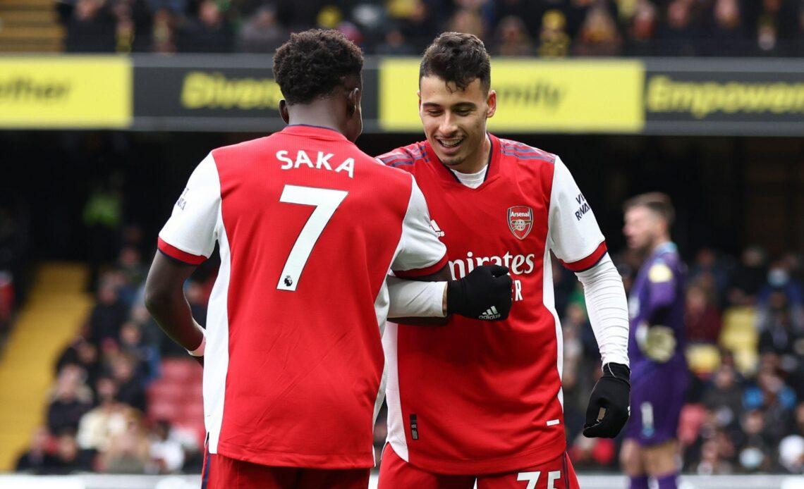 Arsenal duo Gabriel Martinelli and Bukayo Saka celebrating a goal