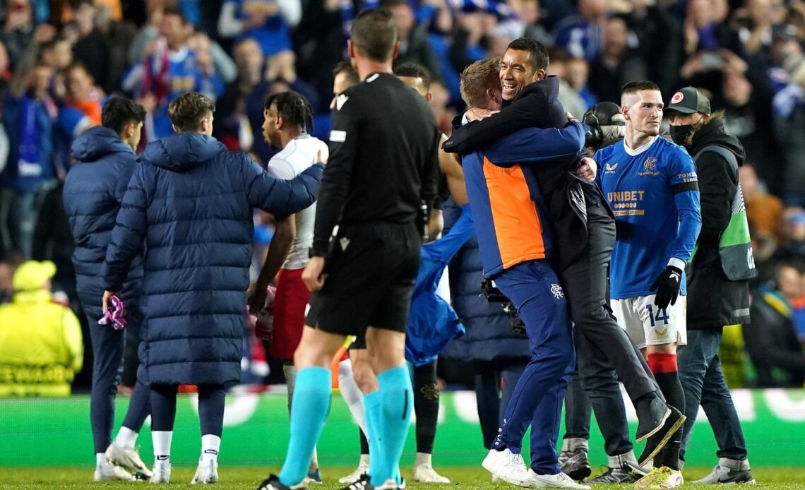 Rangers manager Giovani van Bronckhorst celebrates a win