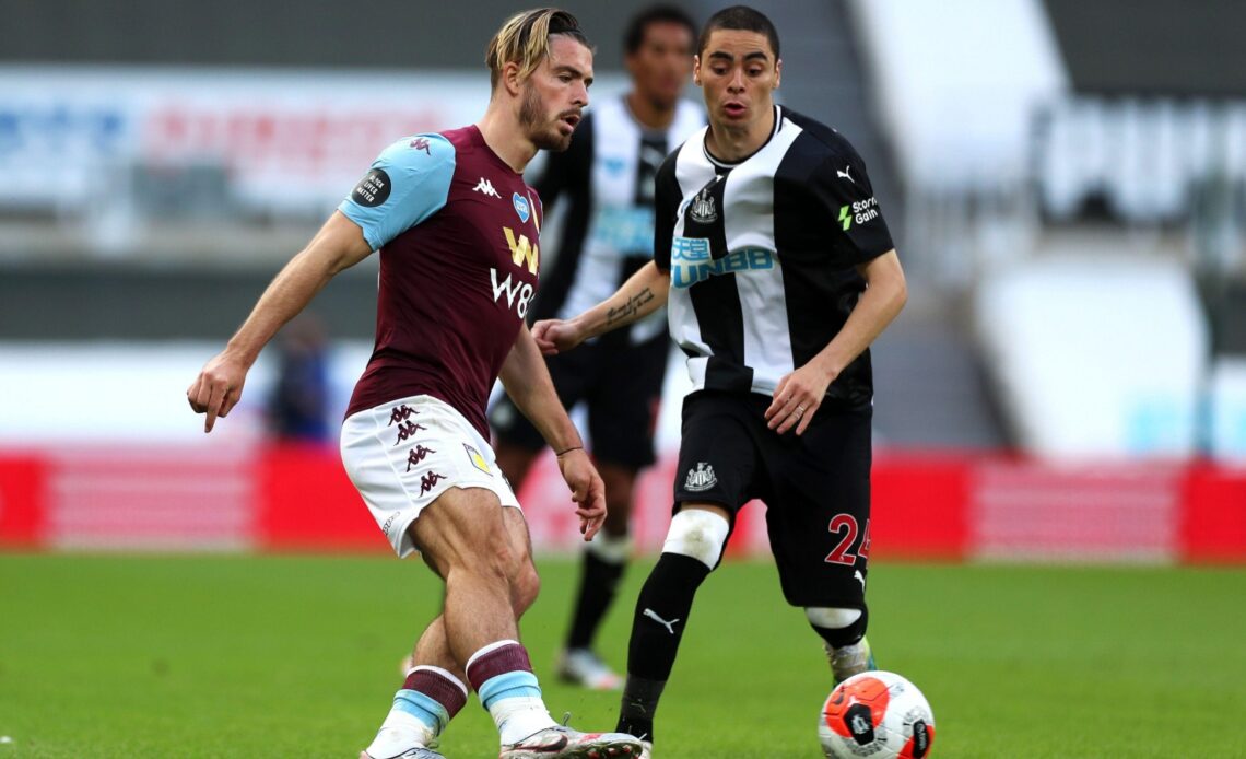 Jack Grealish and Miguel Almiron during a match