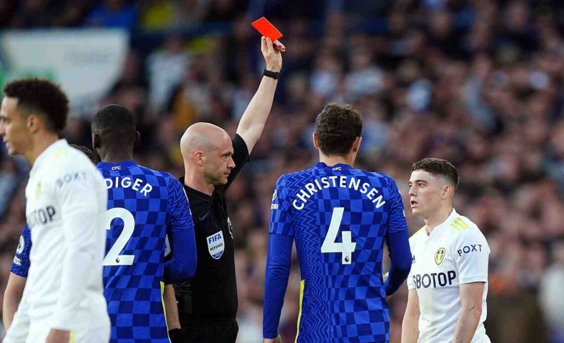 Daniel James receives a red card for Leeds United