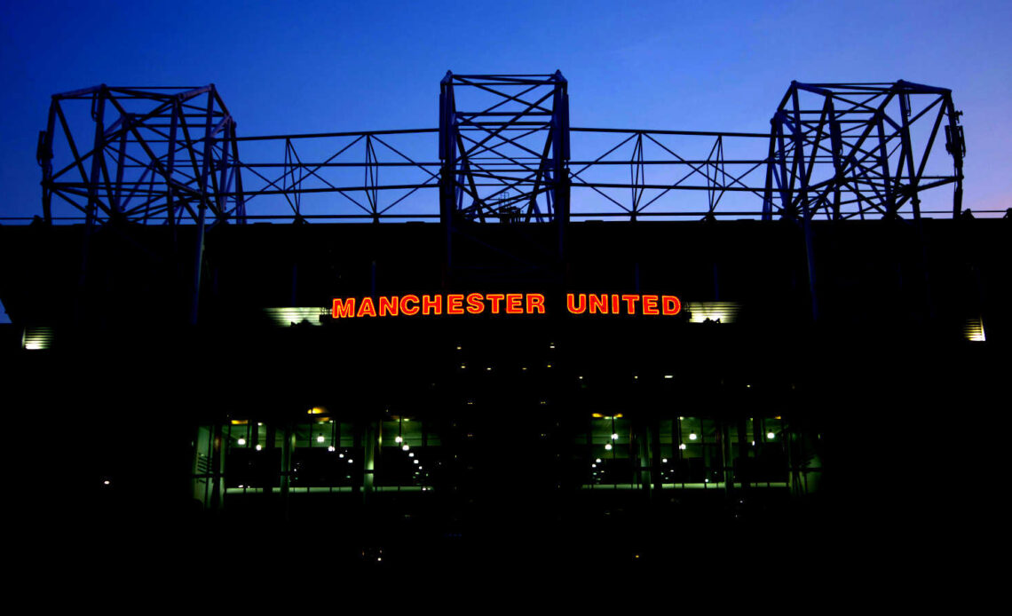 Old Trafford, home of Manchester United, at night