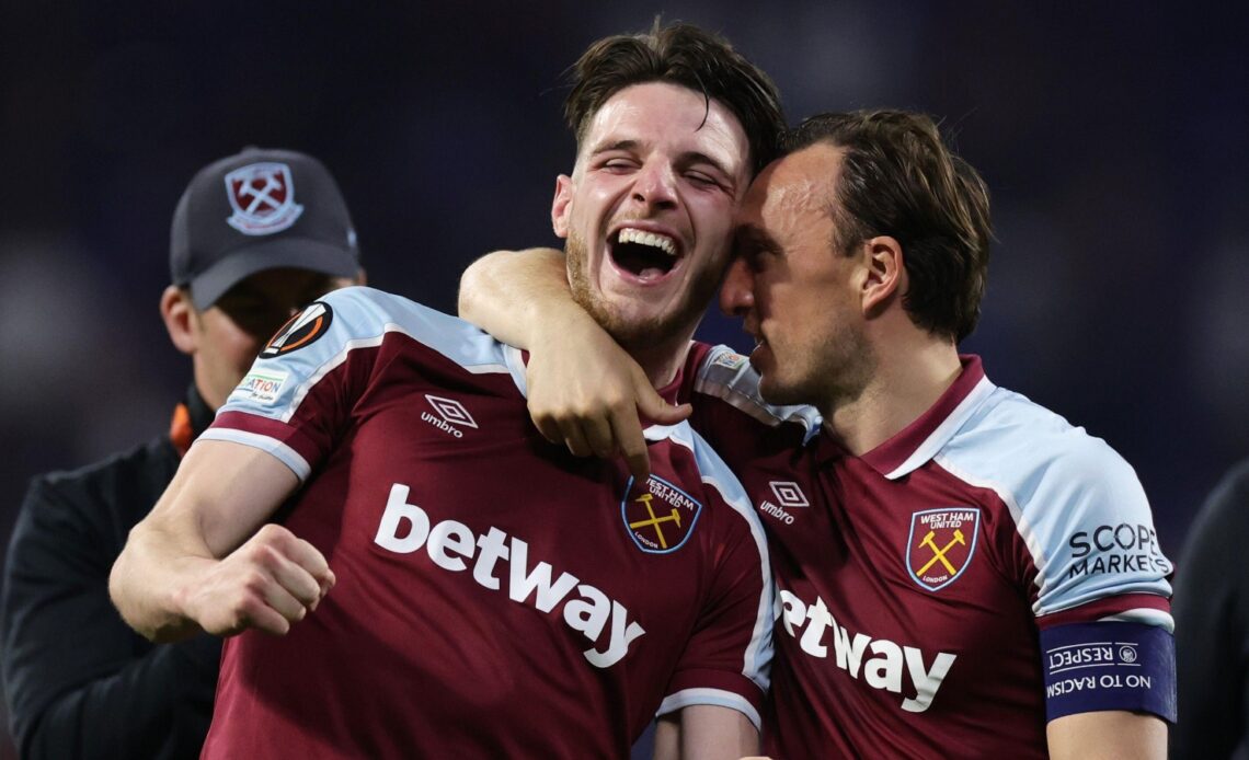 Reported Manchester United target Declan Rice and Mark Noble after a match