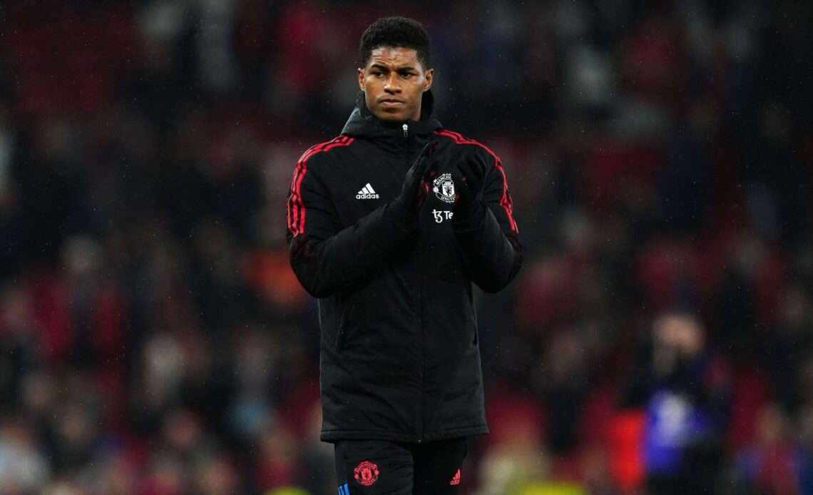 Man Utd forward Marcus Rashford claps the supporters