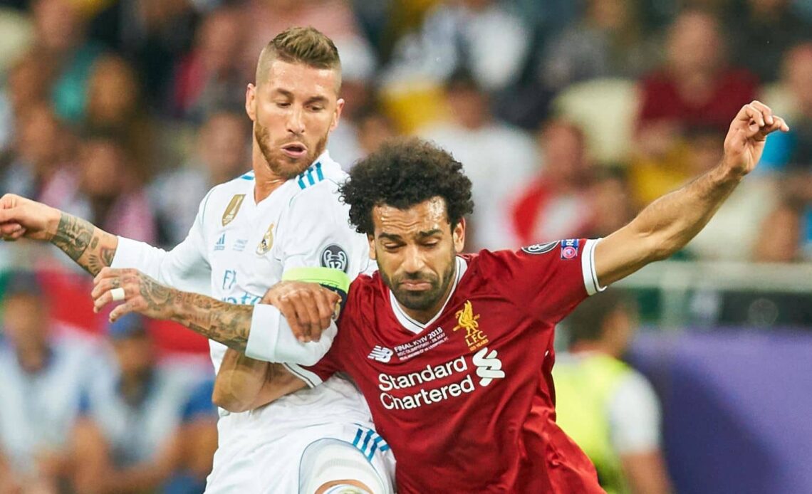 Sergio Ramos, Mohamed Salah 2018 Champions League final between Real Madrid and Liverpool in Kiev