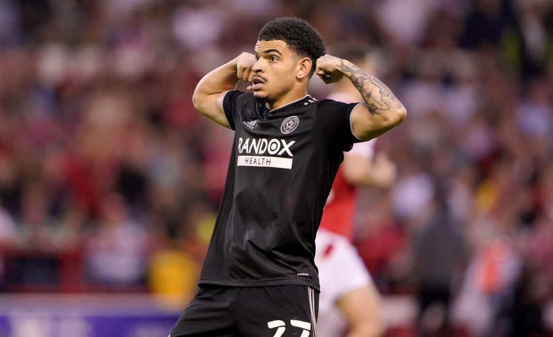Reported Nottingham Forest target Morgan Gibbs-White flexing to the Sheffield United fans