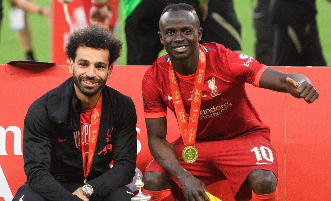 Mo Salah and Sadio Mane celebrate after Liverpool win the FA Cup.