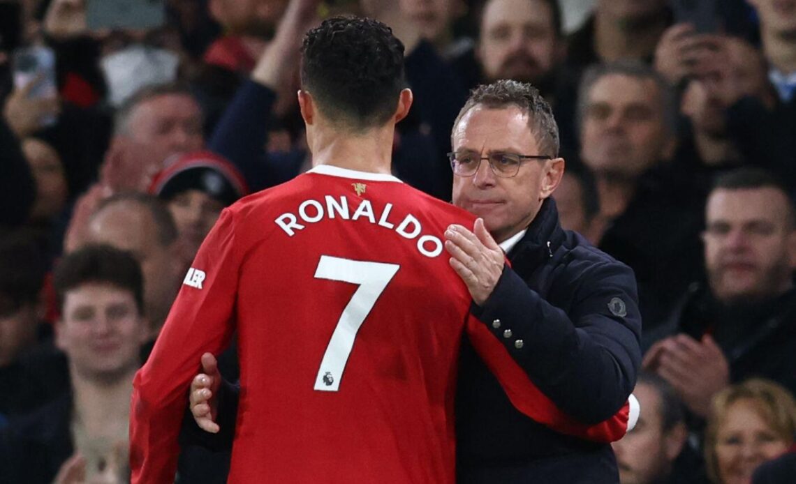 Man Utd boss Ralf Rangnick hugs Cristiano Ronaldo