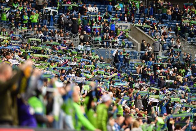 Seattle Sounders FC fans cheer on the team