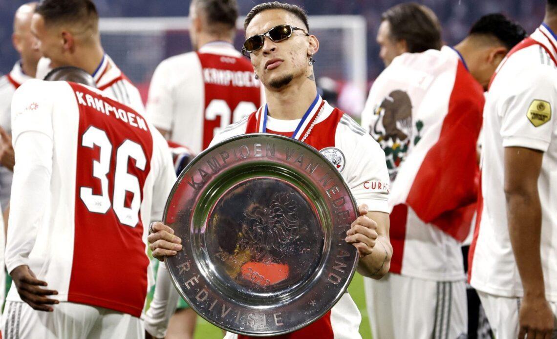 Antony celebrates winning the Eredivisie title with Ajax.