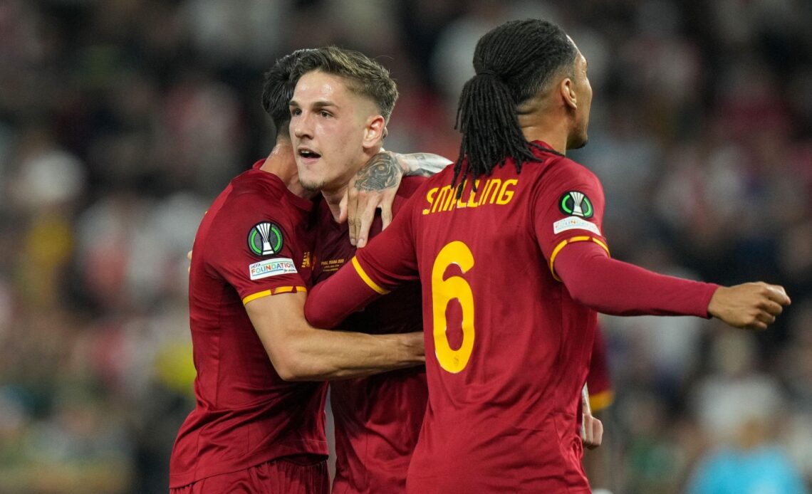 Roma forward Nicolo Zaniolo celebrates his goal