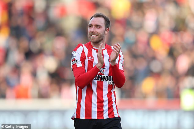 Another definitely on United's their watchlist is Brentford midfielder Christian Eriksen (above), who would be available on a free transfer as his six-month contract with the Bees ticks down