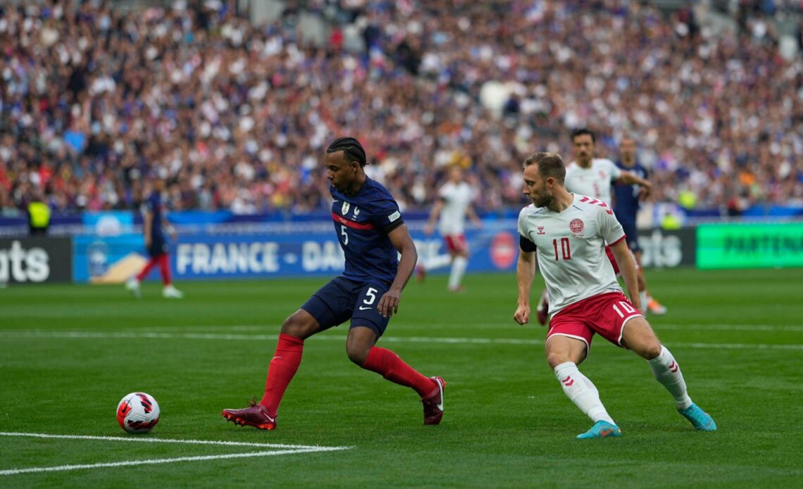 Jules Kounde in action for France
