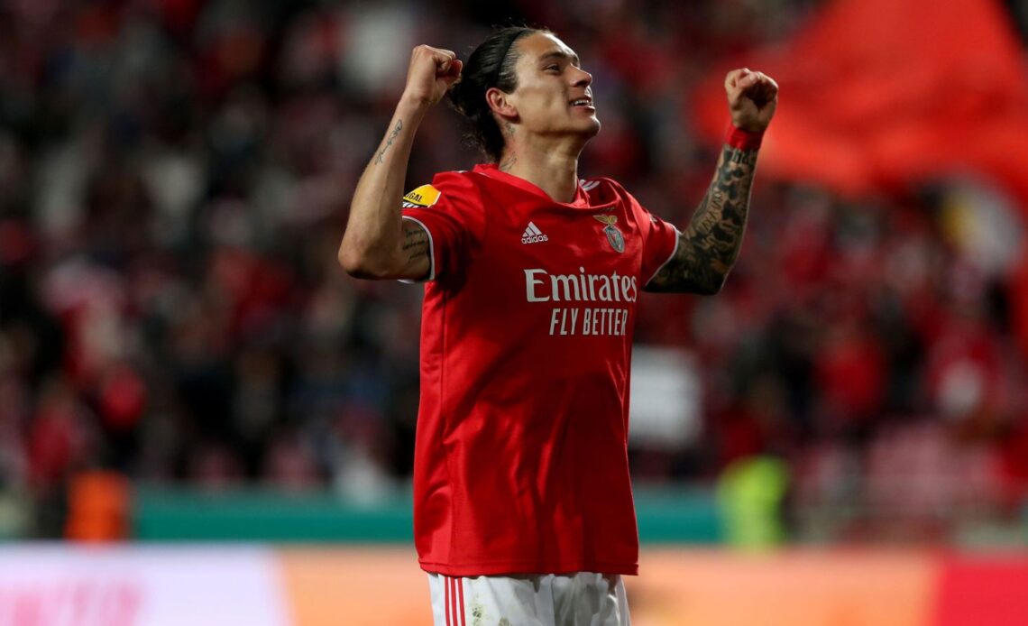 Liverpool target Darwin Nunez celebrates after scoring a goal for Benfica