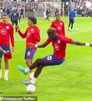 Tammy Abraham has been mocked after some pre-match ball juggling went hilariously wrong