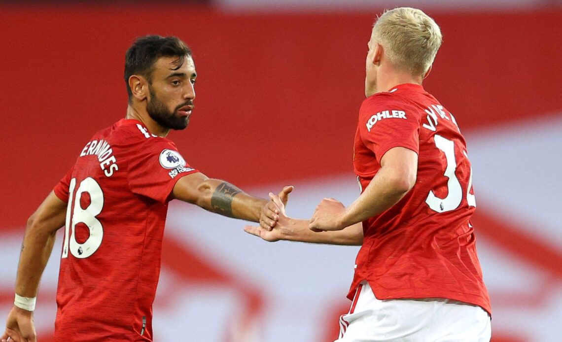 Bruno Fernandes and Donny van de Beek playing for Manchester United