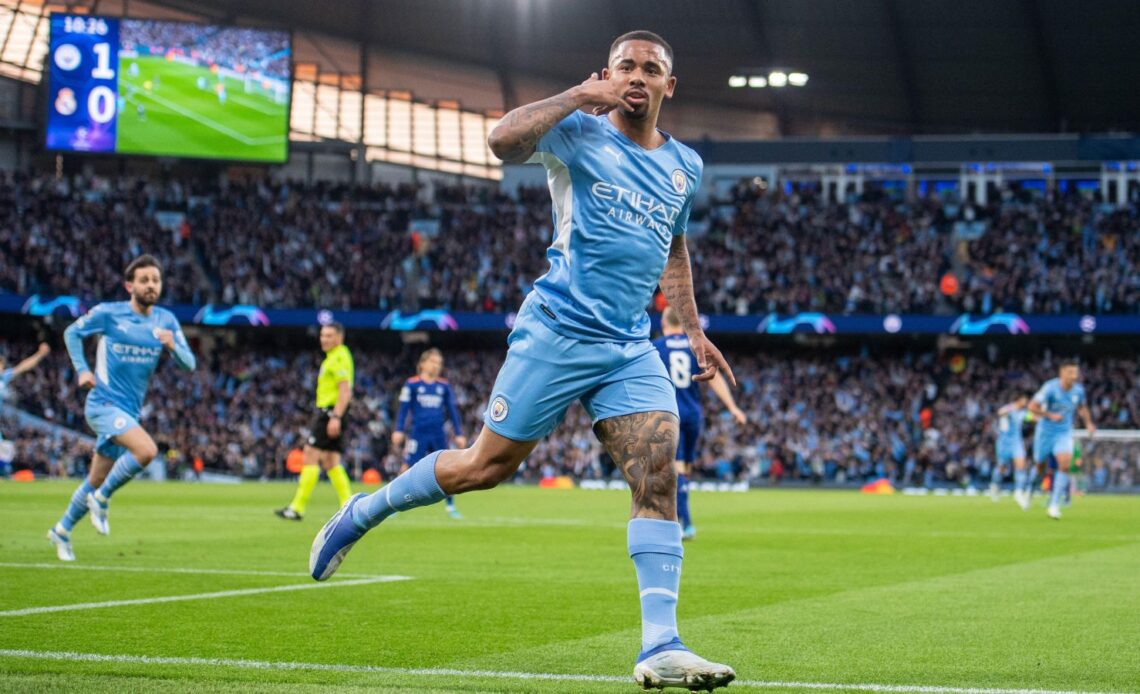 Arsenal target Gabriel Jesus celebrates scoring a goal