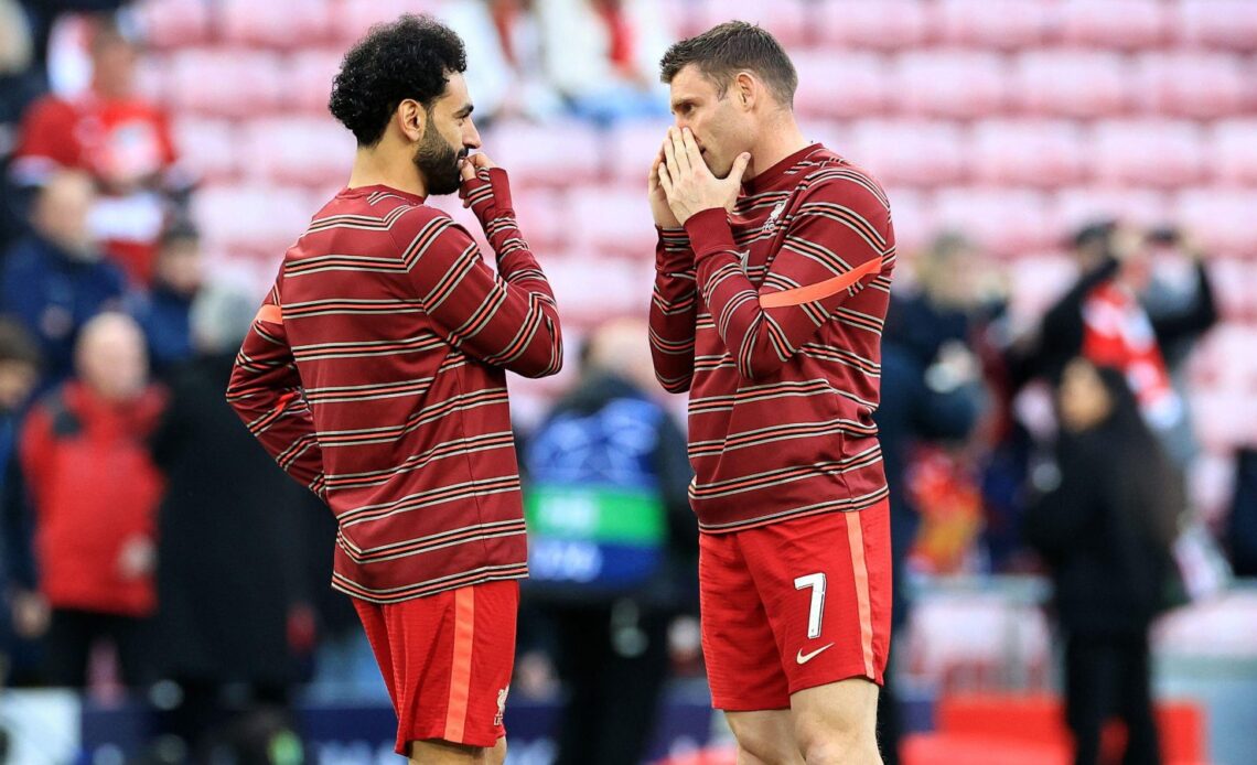 Liverpool pair Mo Salah and James Milner chat