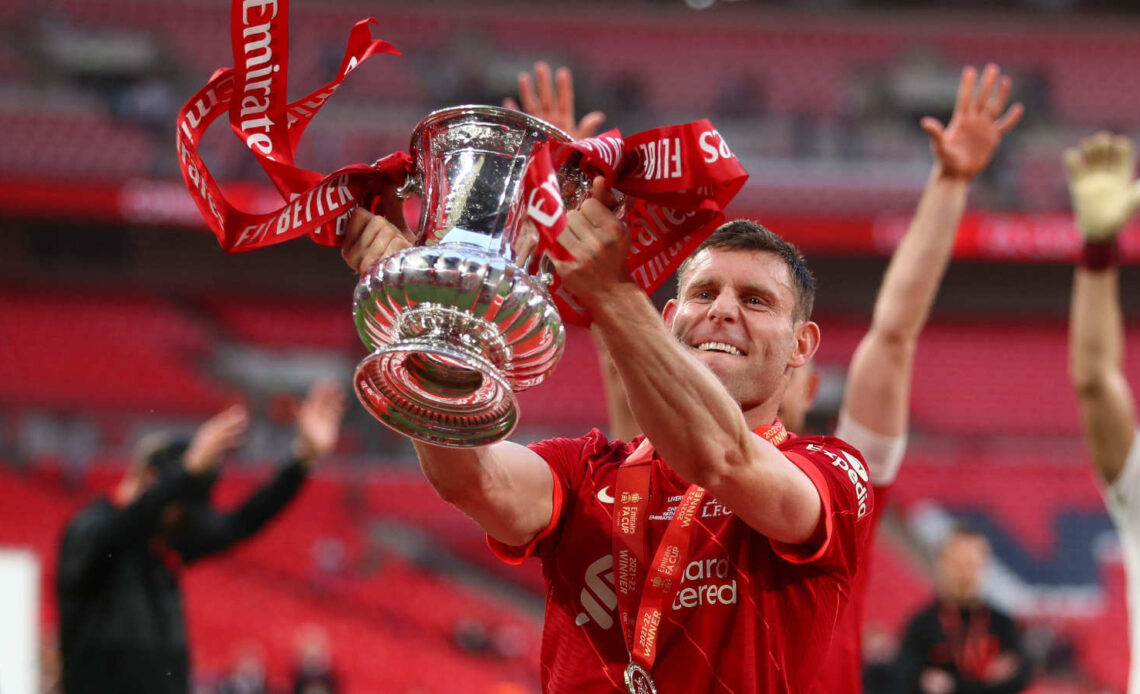 James Milner of Liverpool. with the FA Cup