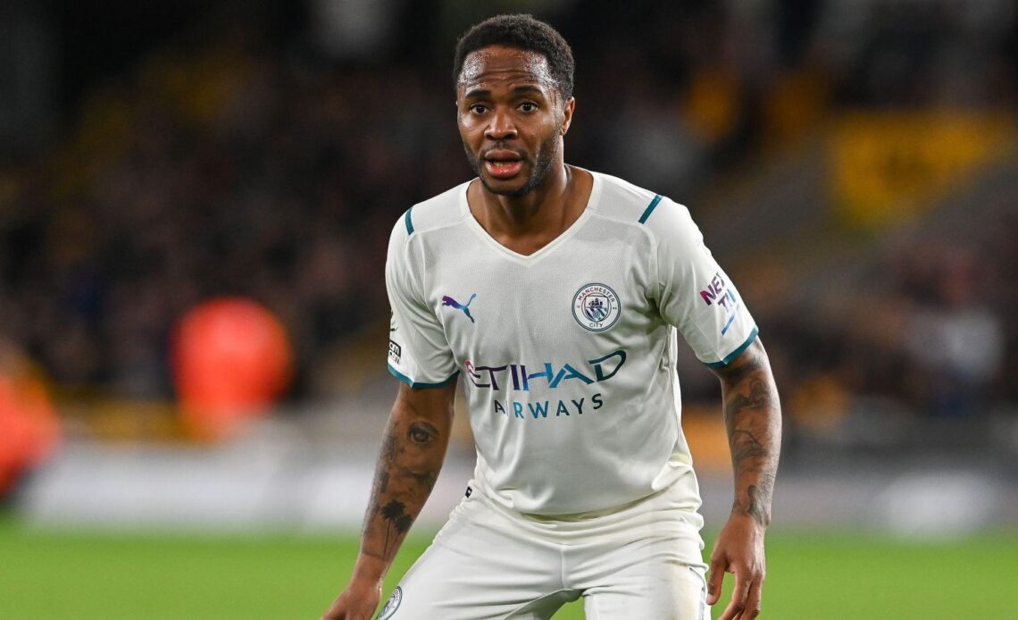 Man City forward Raheem Sterling waits for the ball to arrive at his feet