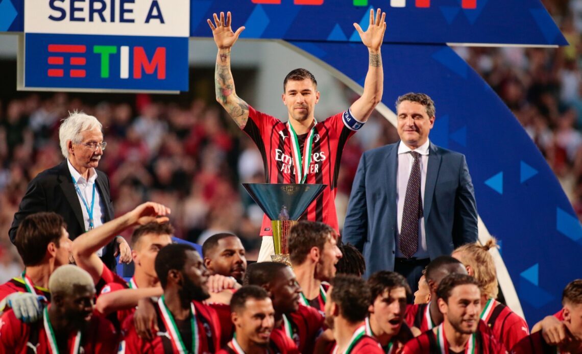 AC Milan captain Alessio Romagnoli before lifting the Serie A trophy