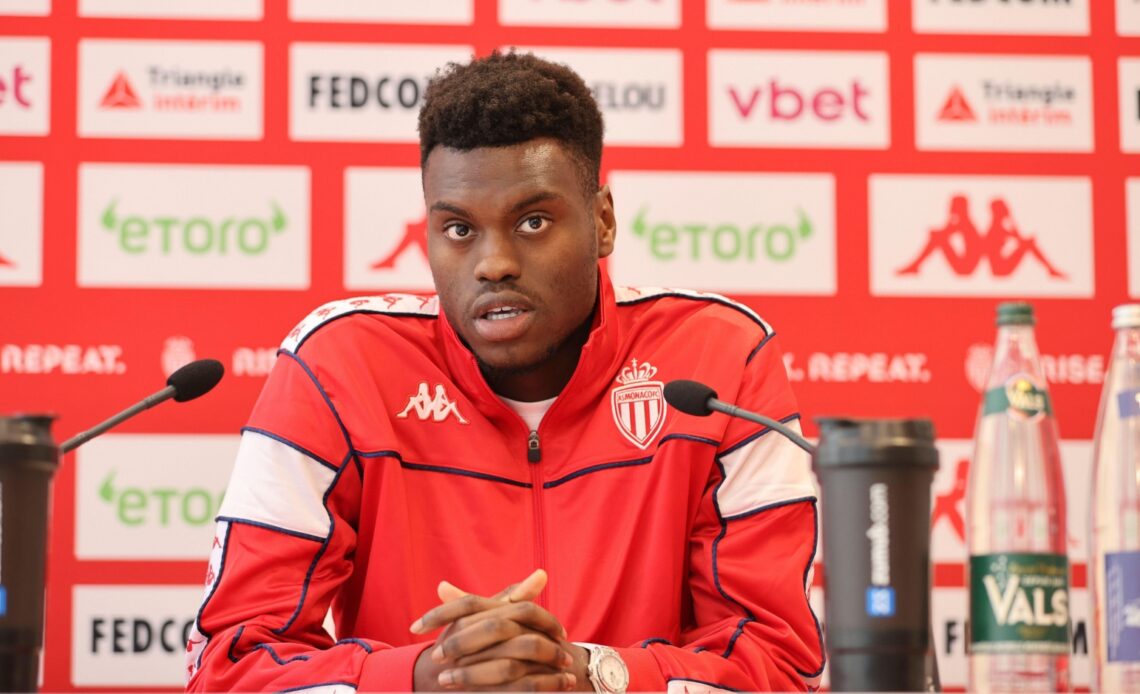 Reported Newcastle target Benoit Badiashile during a press conference