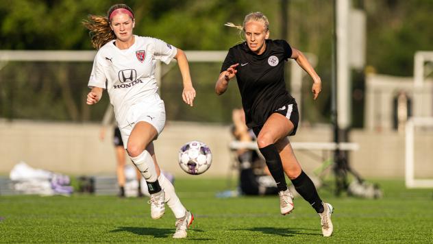 Racing Louisville FC defender Allison Whitfield (right)