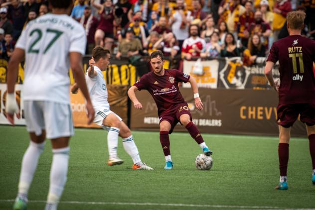 Detroit City FC defender Deklan Wynne against the Pittsburgh Riverhounds