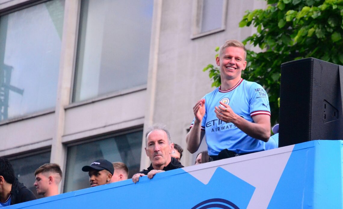 Oleksandr Zinchenko celebrates during Man City's title parade
