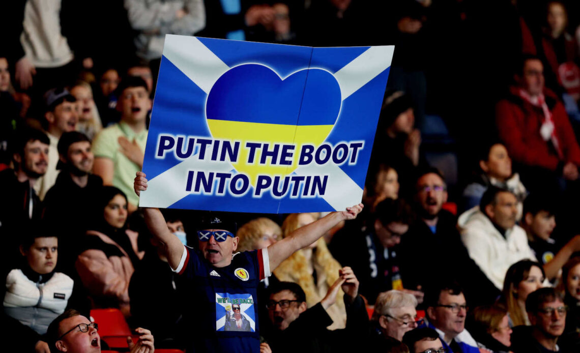 A Scotland supporter shows solidarity with Ukraine