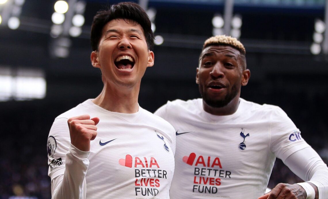 Tottenham forward Son Heung-min and Emerson Royal celebrate a goal
